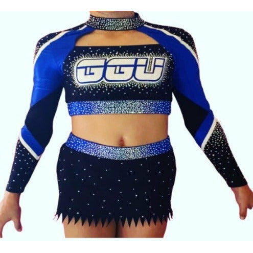 Cheer Outfits Blue Black And White Cheer Uniform CLASSIC 16 PLEAT